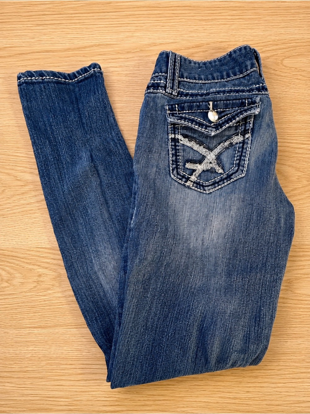 Amethyst Embellished Pocket Skinny Jeans Size 1